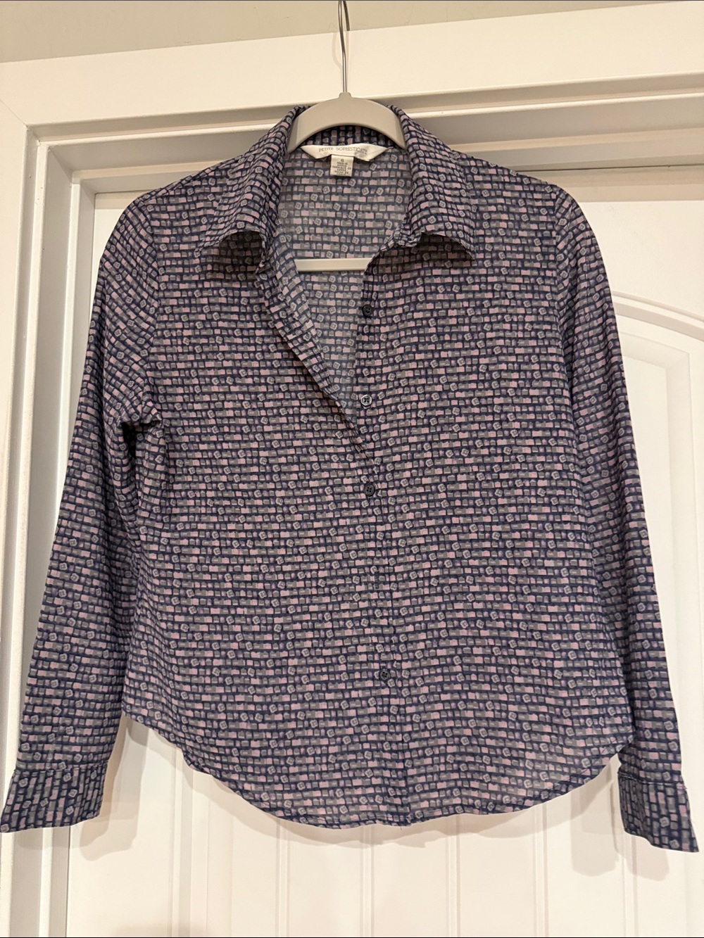 Petite Sophisticate Printed Button-Down Shirt - Blue and Purple